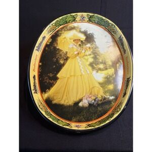 Budweiser Beer Tray Oval Woman in Yellow 1800s Dress Metal 15 x 12.5 1982